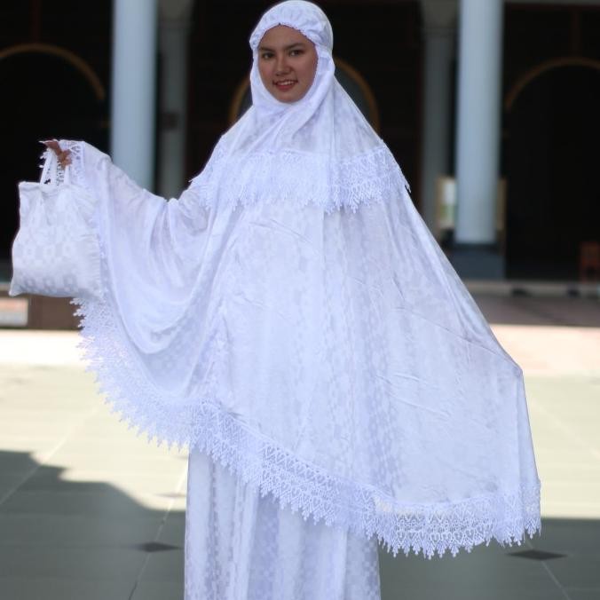 Miliki Mukena Dewasa Setelan Sutra Sutera Original Putih Polos Besar Jumbo