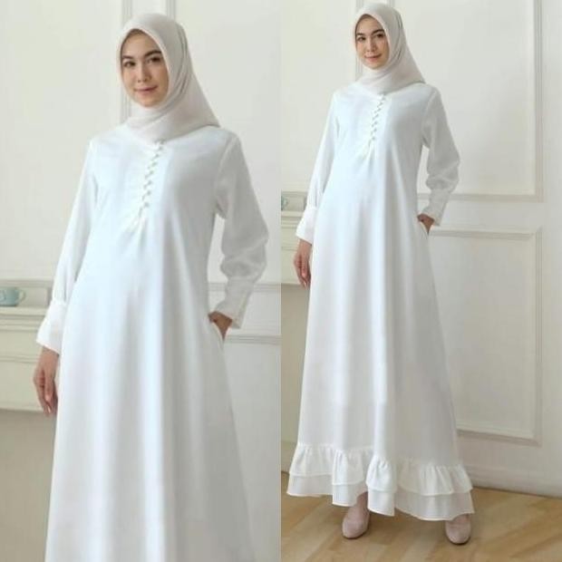 Caliana Dress-Gamis Putih Ihrom Basic Putih Umroh Gamis Dress Putih Korea Muslim Menyusui Busui Dres