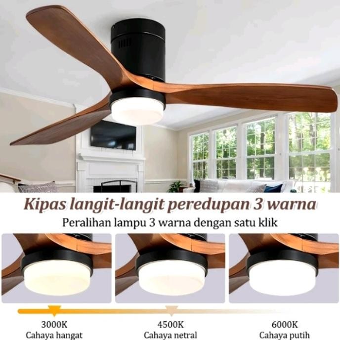 LAMPU GANTUNG KIPAS ANGIN MODERN KAYU MINIMALIS HIAS RUANG TAMU