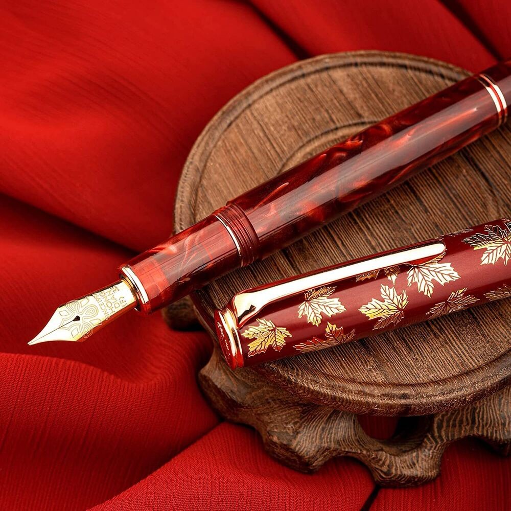 

Hongdian N8 Fountain Pen Merah Resin Akrilik Daun Maple Ukiran Cap EF/F Nib Trim Halus Menulis Pena dengan Converter Hadiah Pulpen |73FFEEEA|