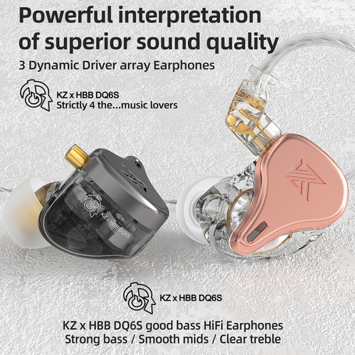 Earphone Kz X Hbb Dq6S Basshead Triple Driver Earphone With Mic
