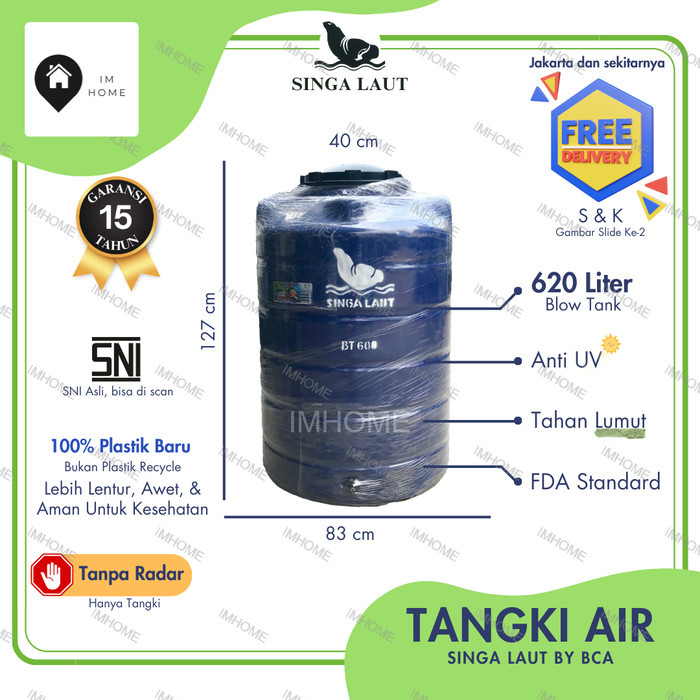Tangki / Toren Air Singa Laut 600 Liter Anti Lumut Blow Tank 500 Liter Siap Proses