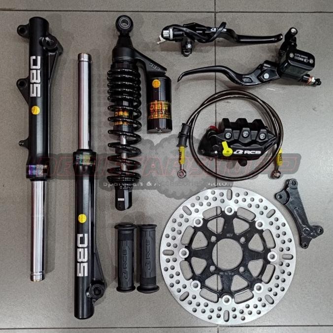 Ready  Paket Full Set Master Rem Rcb E3 12.7Mm Kanan Kiri + Kaliper 2 Piston + Selang 90Cm + Handgri