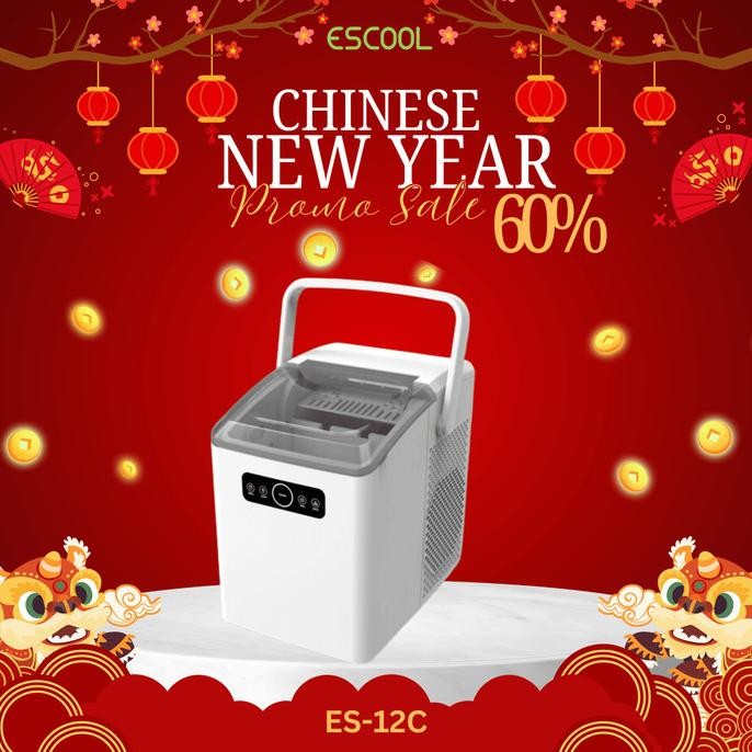 Escool Mesin Es Ice Maker 24 Jam Membuat Es 12kg, Membuat Es 9pcs per Putaran ES-12a