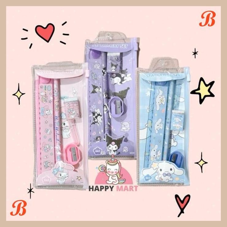 

| KK | PENGGARIS SET PENSIL POUCH PLASTIK KUROMI / MELODY / CINNAMOROLL