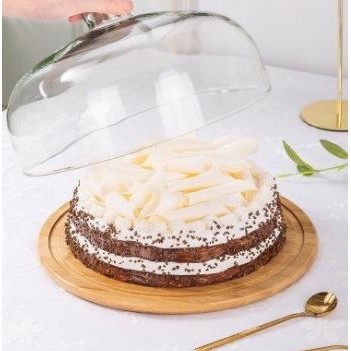 TEMPAT KUE KAYU TUTUP KACA / WOODEN CAKE STAND /CAKE TRAY WOODEN GLASS