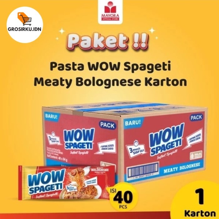 

PROMO MIE / PASTA / PASTA WOW SPAGETI MEATY BOLOGNESE - 1 DUS (ISI 40 PCS) NON COD