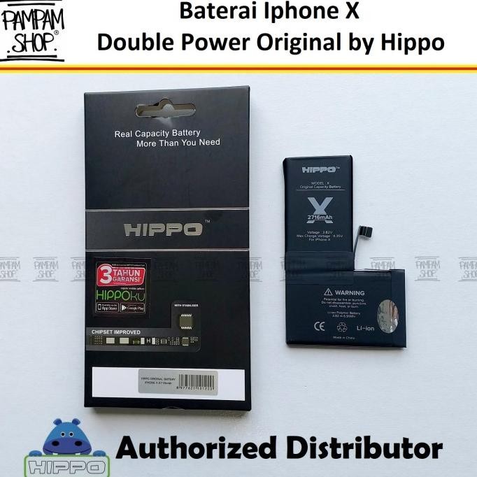 Baterai Hippo Double Power Original Apple Iphone X Batre Batrai Ori Terlaris