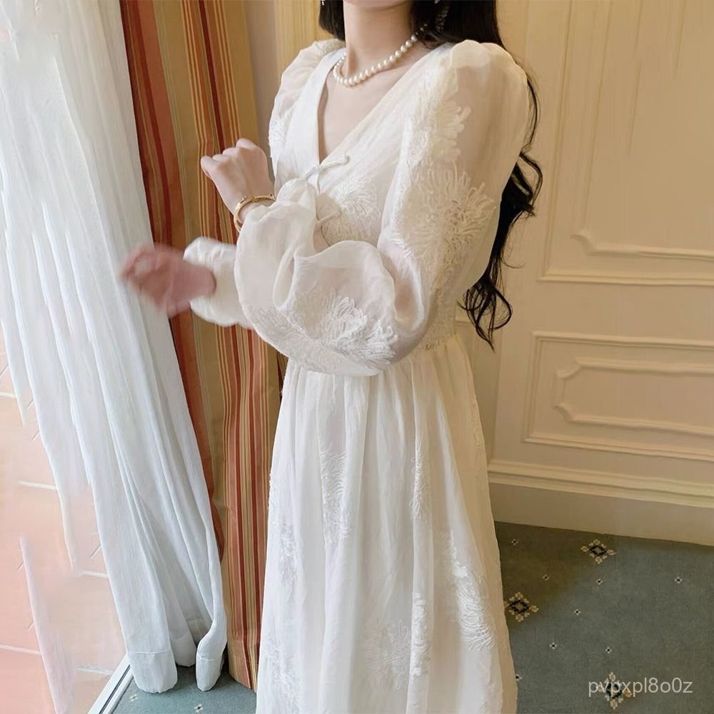 Gaun Wanita Gaya Cina Baru Gaya Nasional Bordir Cina Gaun Pengikat Pinggang