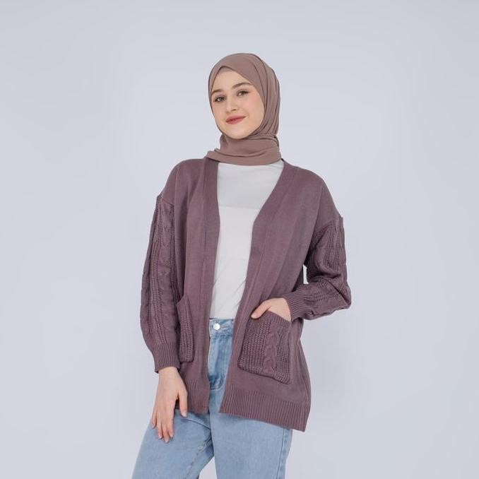 Cable Knit Cardigan Rajut Oversize Wanita  Panjang Tebal Original Dan Terpercaya