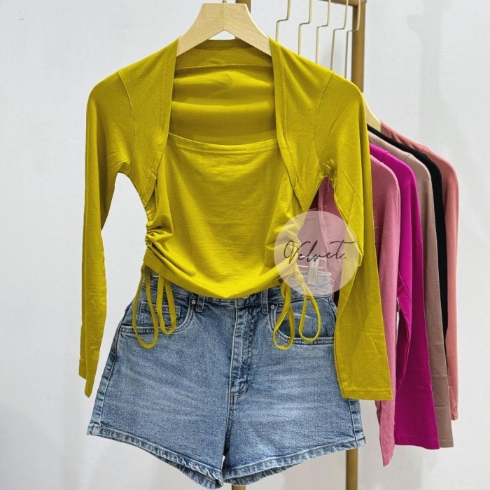 TERLARIS CROP TOP SERUT SAMPING LONG SLEEVE WANITA / CROP TOP SERUT LENGAN PANJANG WANITA / CROP TOP