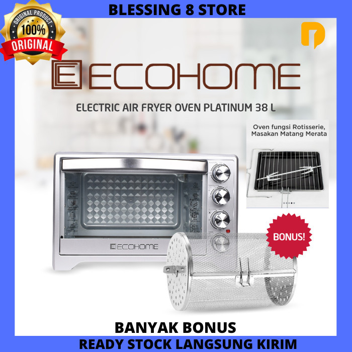 Oven Ecohome Electric Air Fryer Low Watt Platinum Oven Listrik 38 L