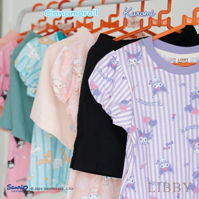 Libby X Sanrio Kirei Tee & Megumi Skort Setelan Libby Kuromi & Cinamoroll Setelan Anak Perempuan