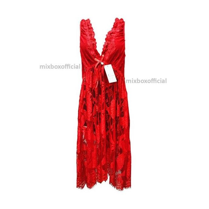

Mixbox Daster Dress V Neck Full Brukat Lace Lingerie Terbaru Ld 140 Panjang Sebetis - Vanessa Original