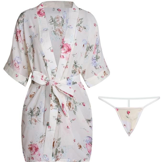 

Kimono Lingerie Sexy G String Baju Tidur Bahan Sifon Dicetak A187-2 Original