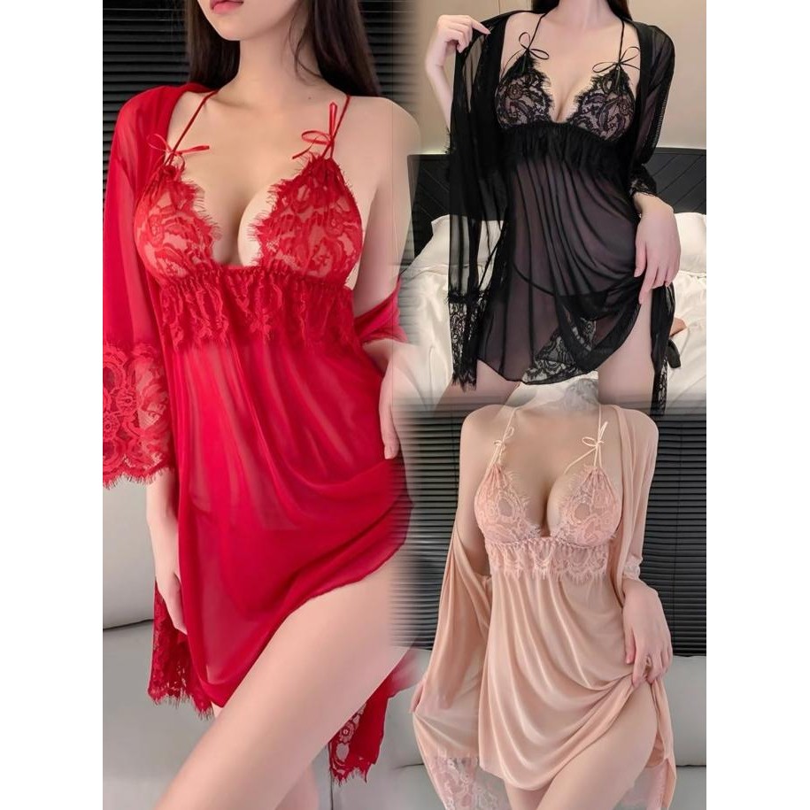 

Lingerie Sexy Baju Tidur Wanita Renda Kimono Set Big Size A268 Original