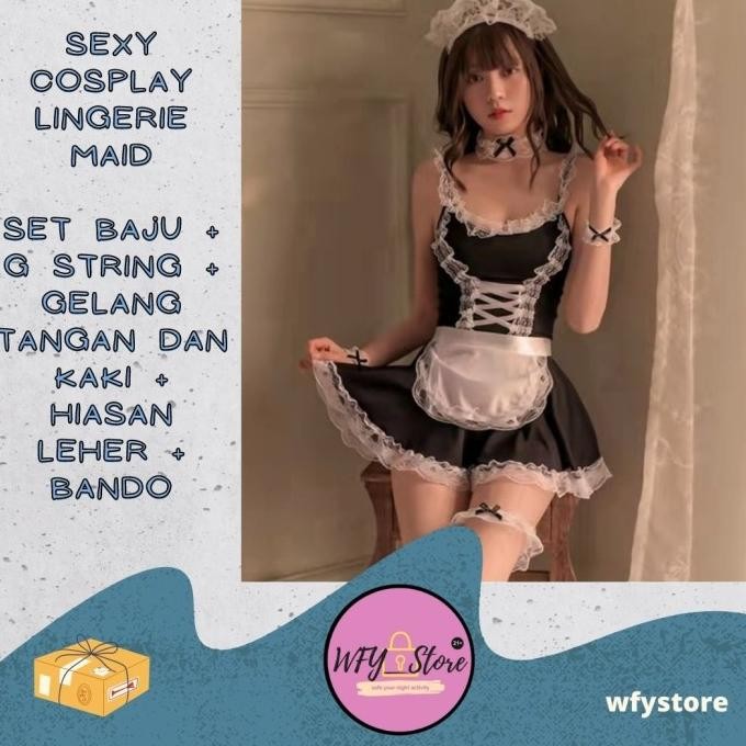 

Sexy Lingerie Cosplay Maid Set Baju + G String + Bando Dll Original