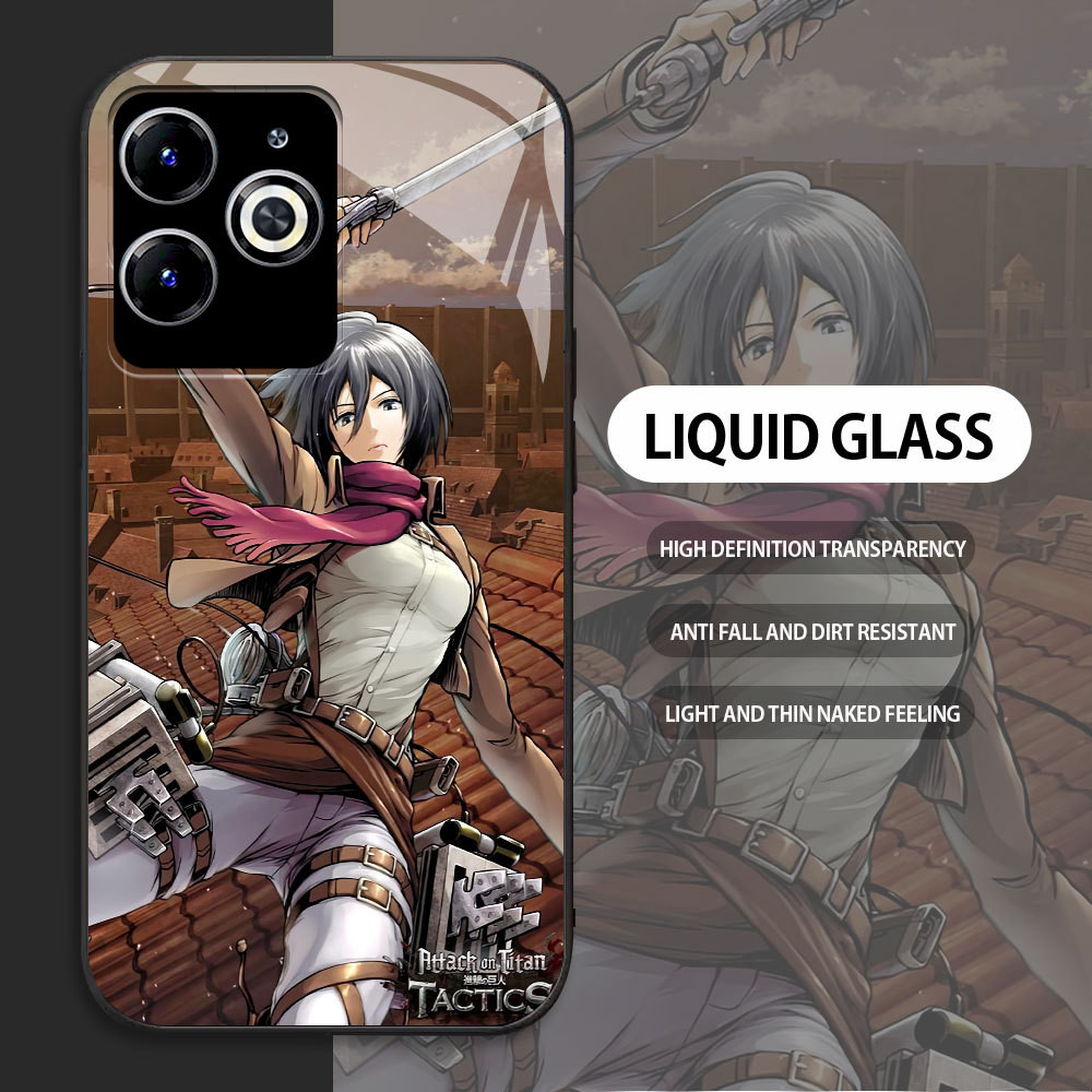 For INFINIX Smart 5 2020 6 7 8 Casing Skin Handphone  Mikasa Ackerman Attack on Titan Glass kesing P