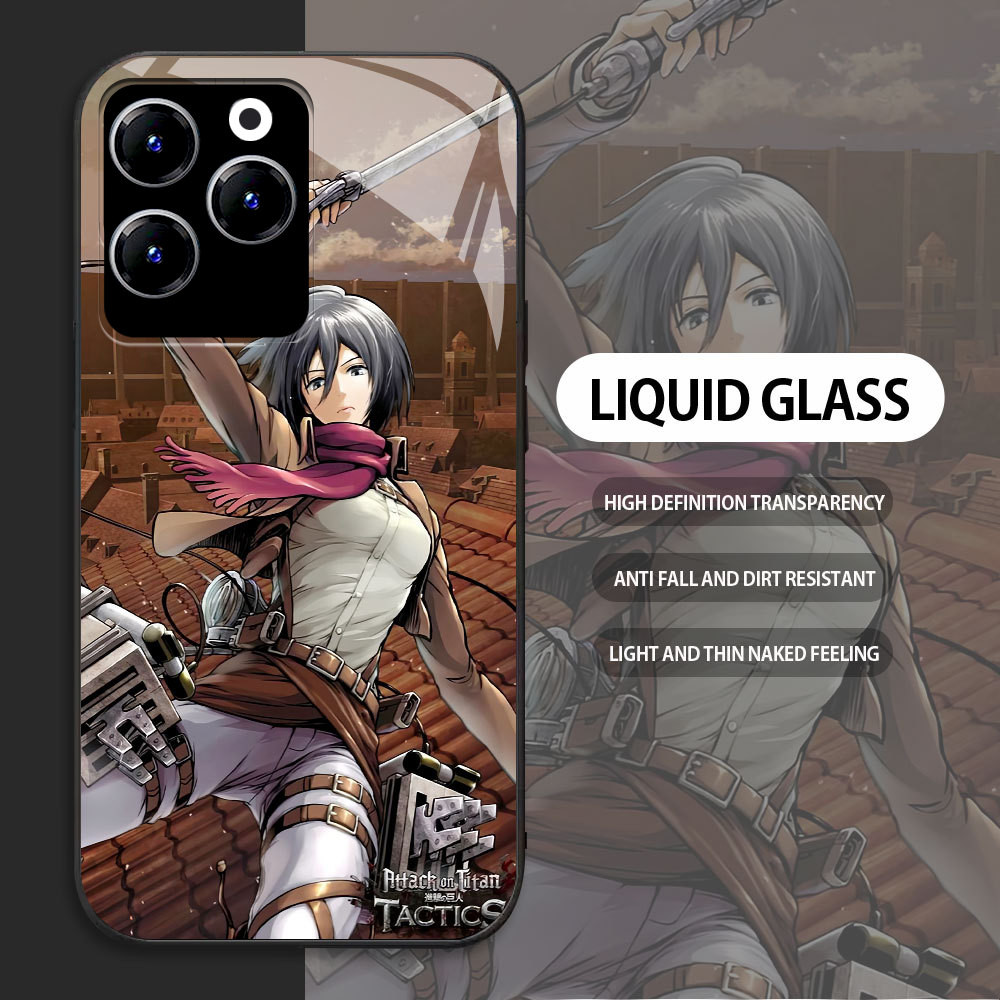 For Infinix Hot 9 10 11 PLAY 30i 40 Casing Skin Handphone  Mikasa Ackerman Attack on Titan Glass kes