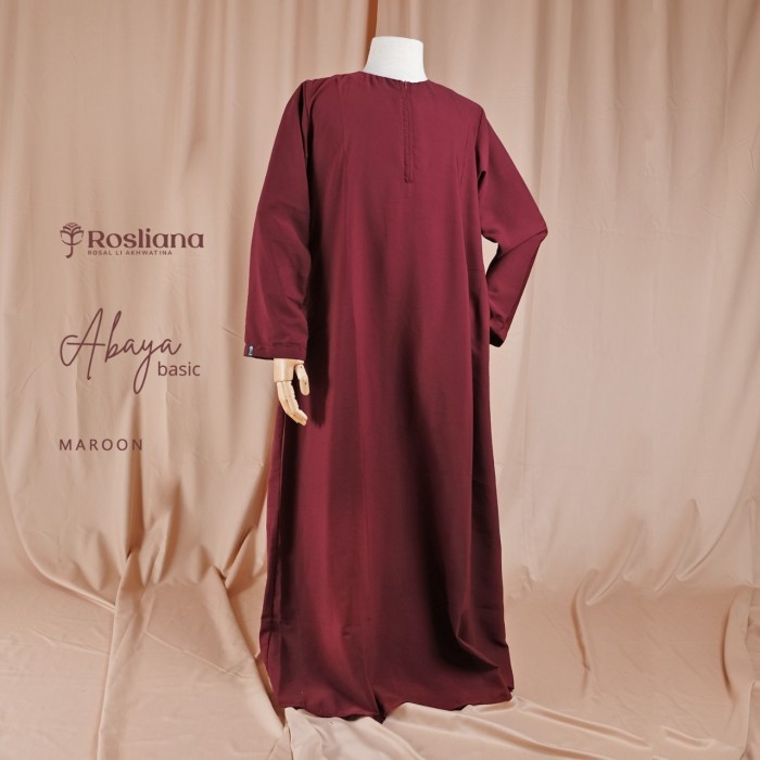 Abaya Basic ROSLIANA Merah Maroon baju gamis abaya arab wanita muslim simple polos tidak menerawang
