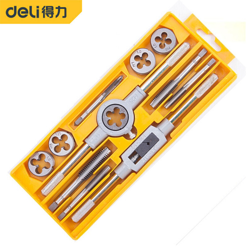 LIVIN deli 12Pcs Tap And Die Set Metric Wrench Cut Hand Threading Tool Tungsten Carbide Tap Die Scre