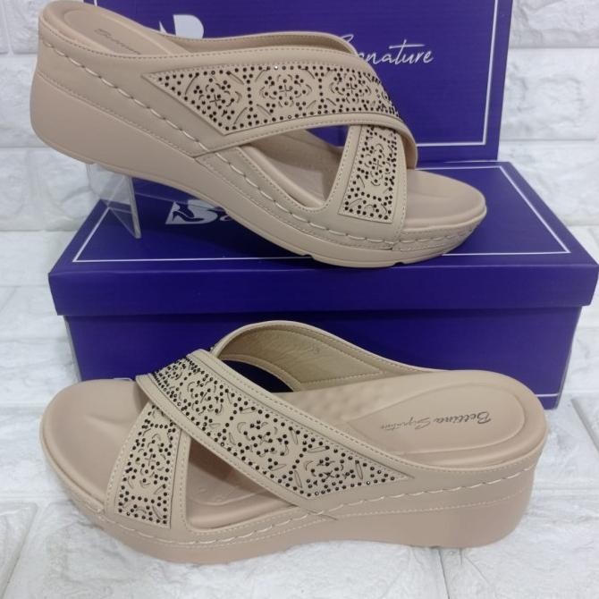 Terlaris, Sandal Selop Wedges Wanita Bettina Bs 1893 Original