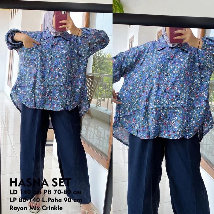 Promo Setelan Set Wanita Polos Motif Jumbo Ld 140 Muat Bb 100 110 Tunik Celana Panjang Bahan Rayon
