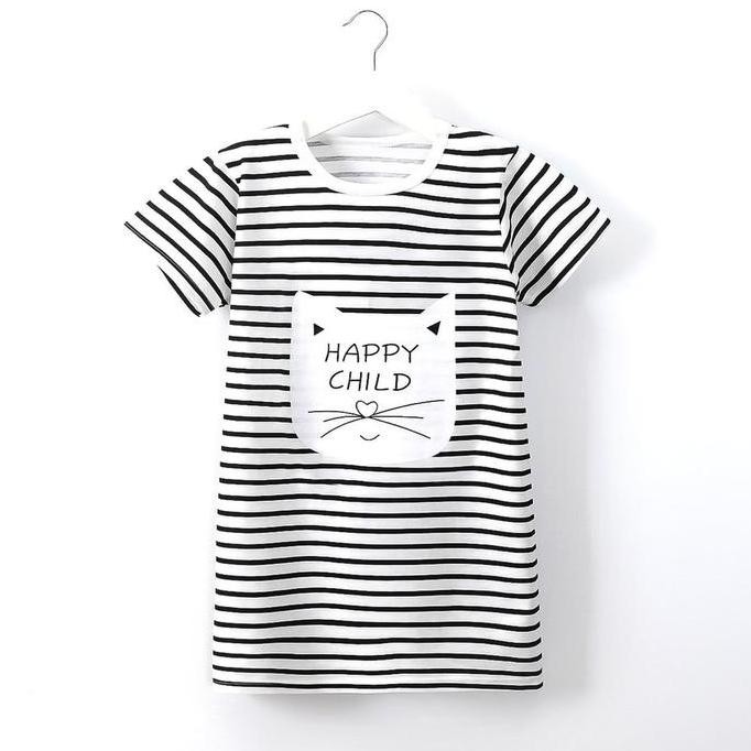 baru [351318] - mini daster kaos lengan pendek anak perempuan - motif striped cat