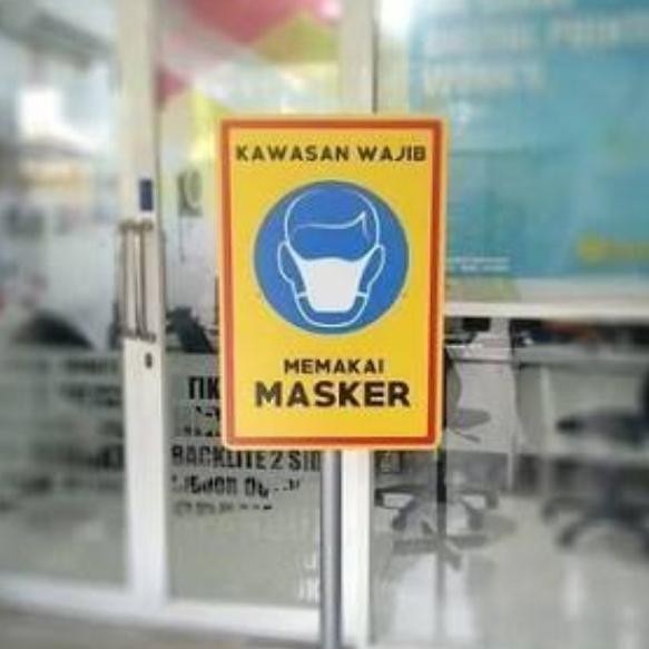 

TERMURAH - sign rambu tiang berdiri standing kawasan masker mask aturan jarak