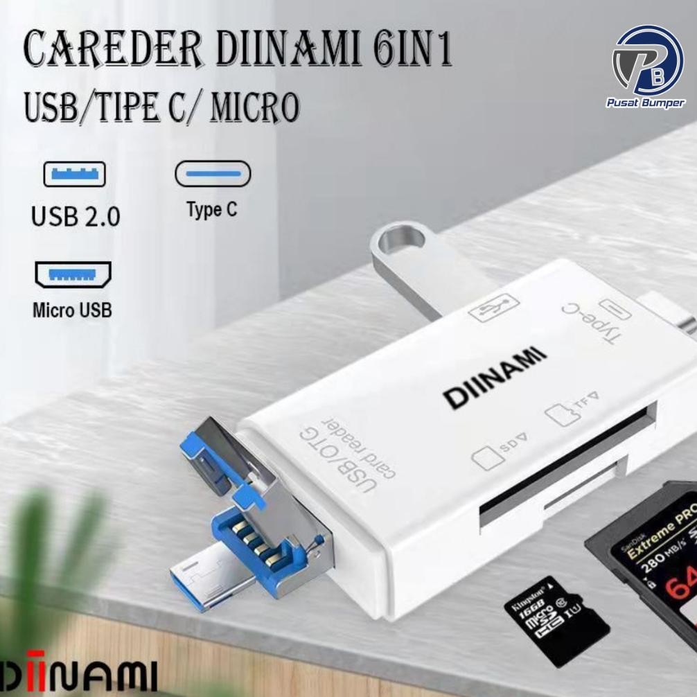 DIINAMI High Speed 6 in 1 OTG Card Reader USB 3.0 SD TF Micro SD Card Reader Type C Micro OTG Card R