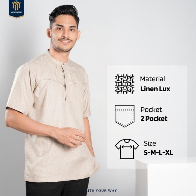 Muslimadani Baju Koko Hisyam Lengan Pendek Pakaian Muslim Pria Casual