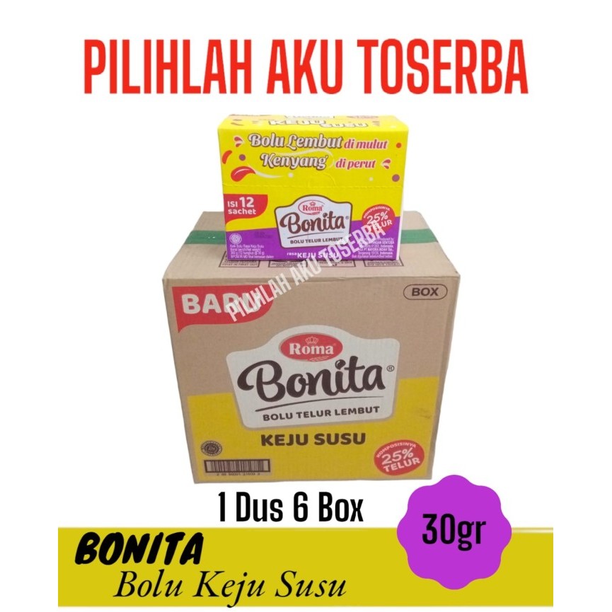 

Roma BONITA Bolu Lembut rasa KEJU SUSU - ( HARGA 1 DUS isi 6 box )