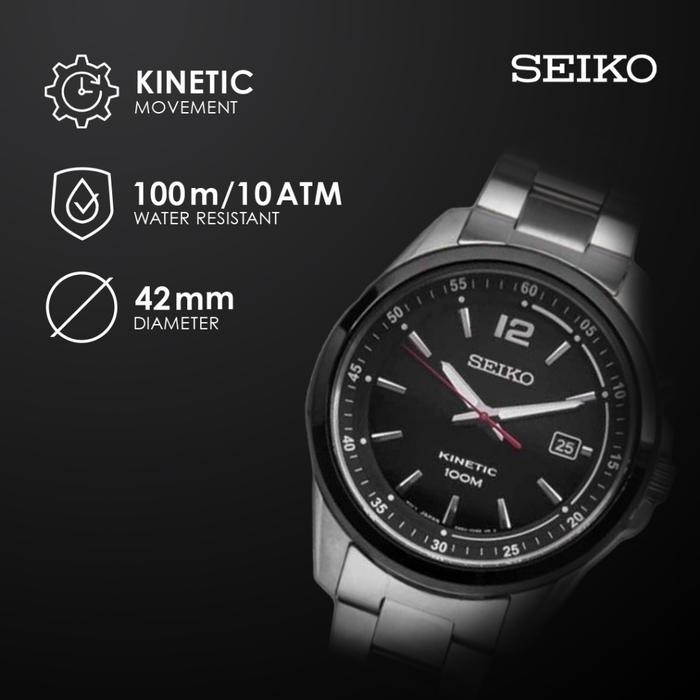 TERLARIS Jam Tangan Pria Seiko Kinetic Black Dial Stainless Steel SKA595P1 SKA595 Original