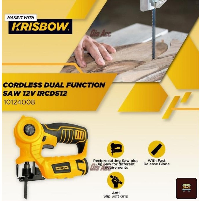Berkualitas Krisbow Mesin Gergaji Jigsaw Cordless 12V Ircds12