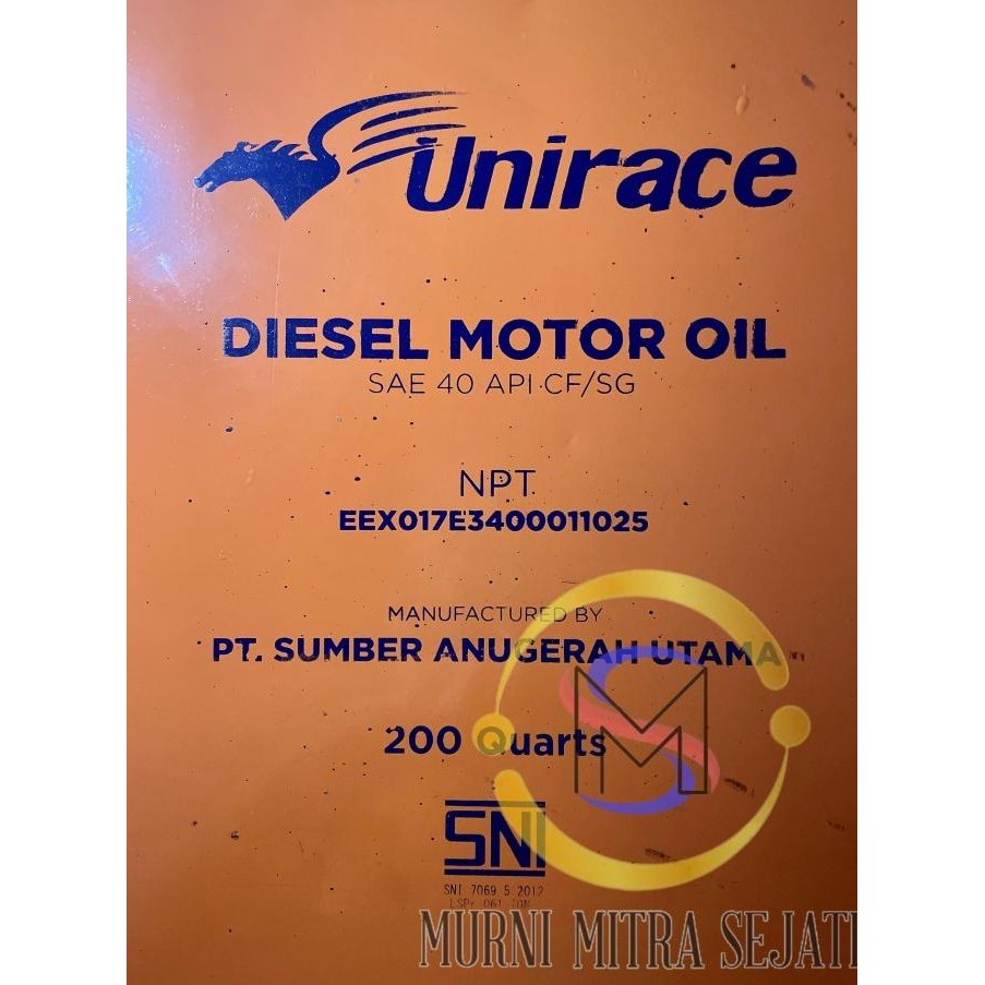 Unirace Diesel Motor Oil SAE 40 Oli Diesel Drum 189 L