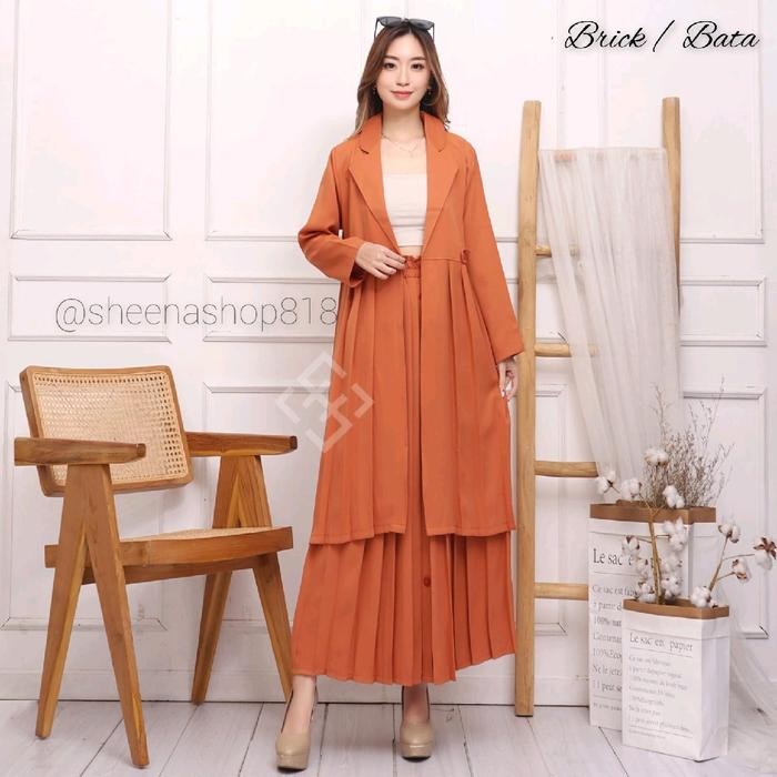 SETROK BLAZER ROK PLISKET FIT KARET SETELAN WANITA