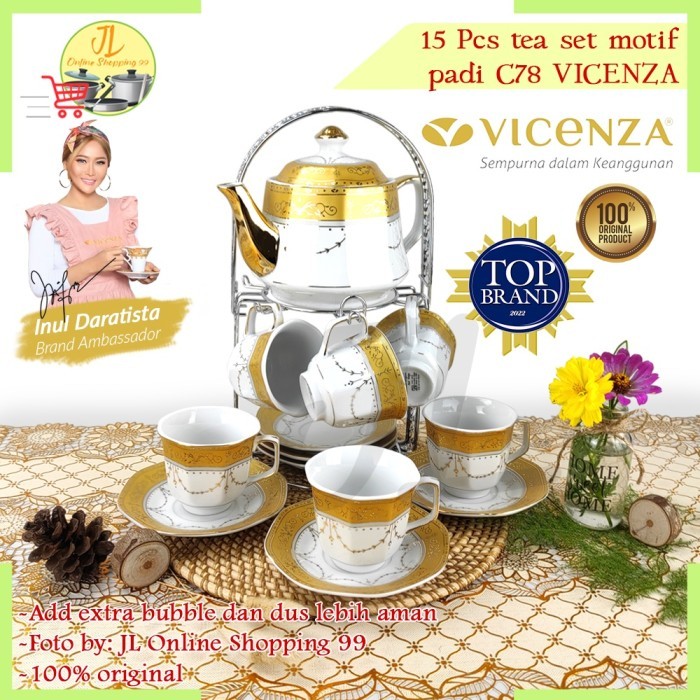 TERLARIS VICENZA TEA SET PORCELAIN MOTIF C-78 PADI / CANGKIT SET + TEKO / GELAS TEH KOPI + TATAKAN