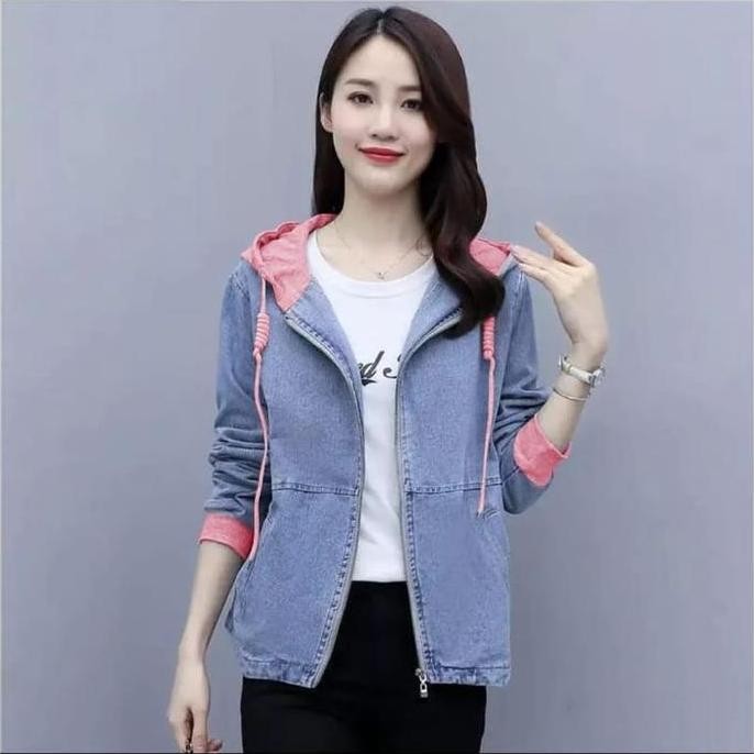 Sale Jaket Jeans Hoodie Import Wanita/Jaket Hoodie Terbaru/Jaket Hoodie Wanita Combinasi
