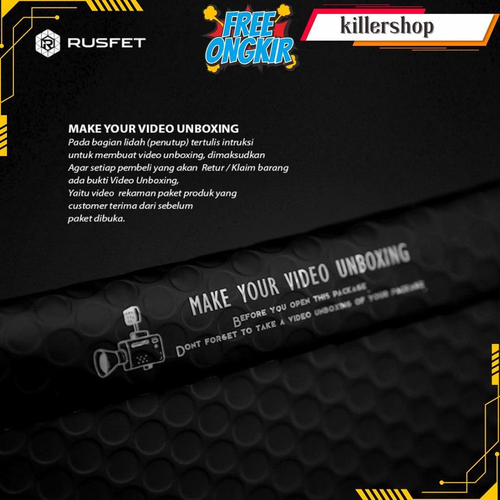 Rusfet Amplop Bubble Mailer, Rusfet Premium Mailer Black Hitam Wrap Envelope Gratis Ongkir