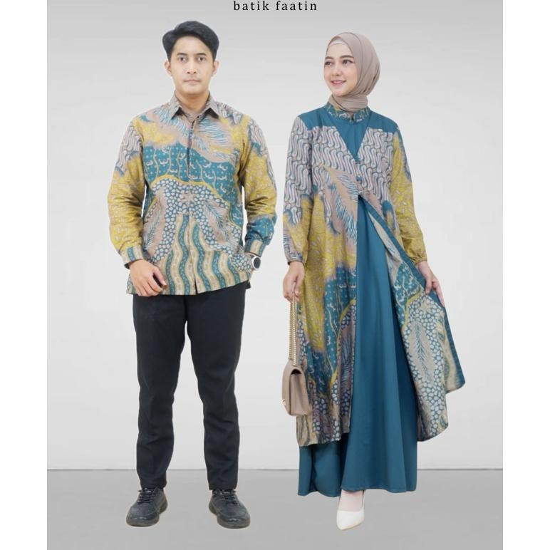 Hot Premium Batik Faatin | Zayna Dress | Gamis Batik Couple Katun Kombinasi Polos Toyobo Premium | B