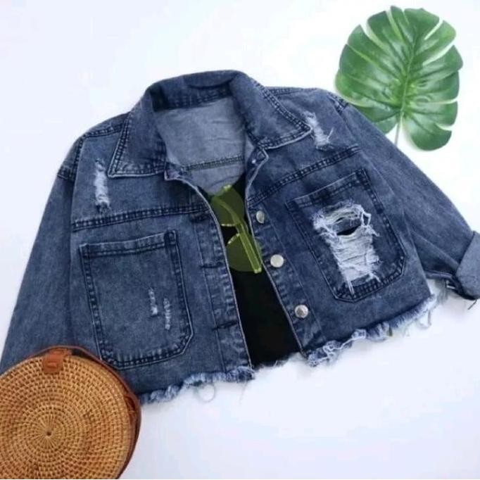 Sale Jaket Jeans Crop Wanita Jaket Denim Krop Model Kancing Belakang