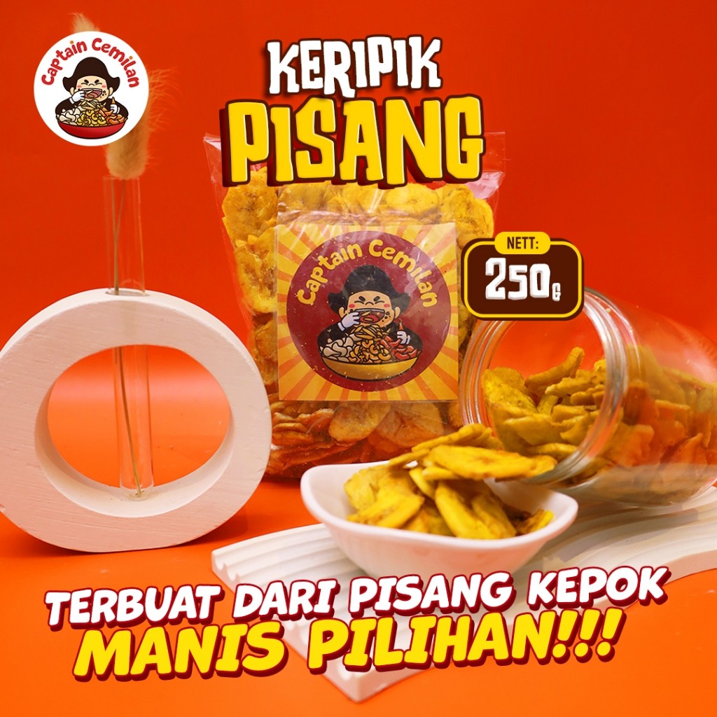 

pengiriman cepat 250Gram Keripik Pisang Manis renyah dibalut lelehan gula pasir Captain Cemilan