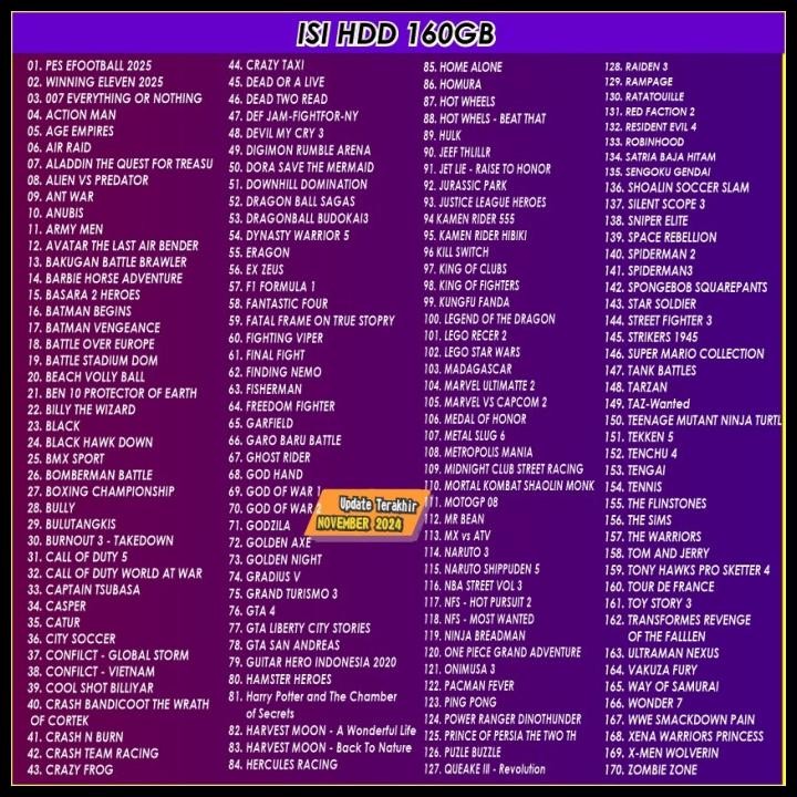 Terlaris Hdd Ps2 160Gb - Hardisk Eksternal Ps2 - Support Semua Ps2 Full Game Good Quality