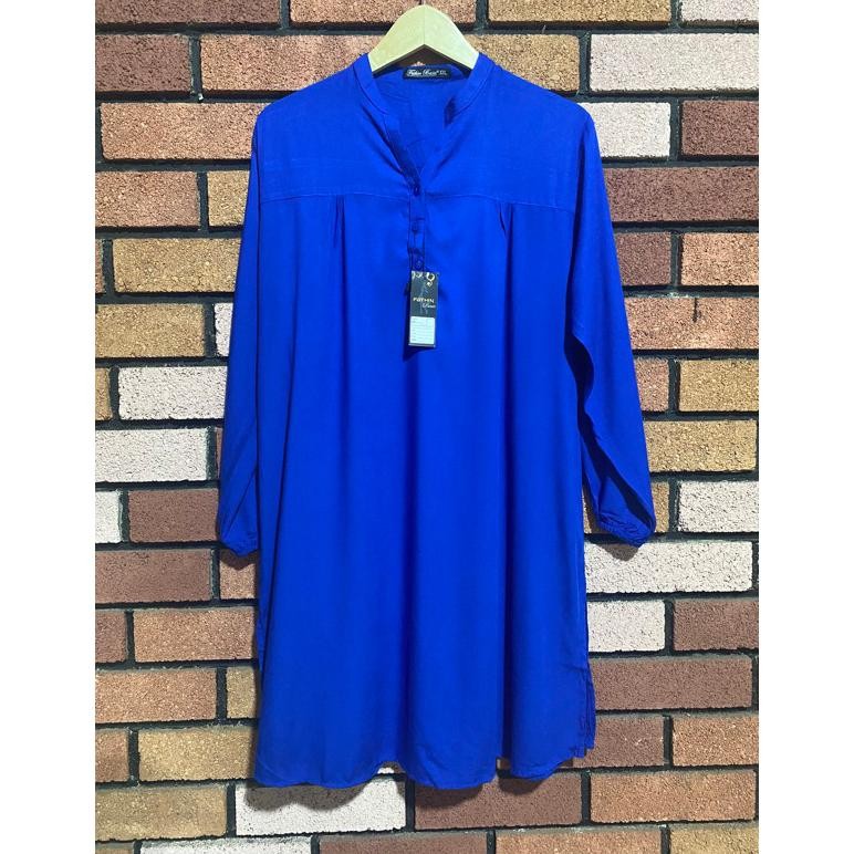 BERKUALITAS LONG TUNIK ATASAN RAYON POLOS BIREL BIRU ELEKTRIK DARK BLUE PAKAIAN WANITA KEKINIAN BAJU