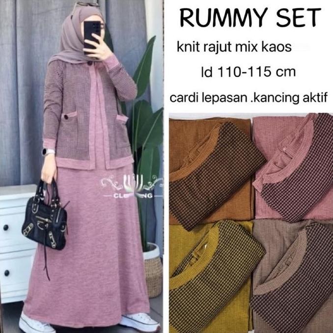 Rasya set wanita / Gamis set / Baju muslim Kancing Dress  Cardigan Kotak Lembut Nyaman Setelan Panja