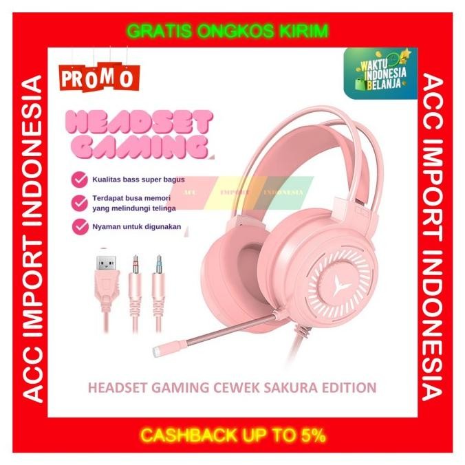 Headphone Gaming Cewek Ladies Pink Lucu Headset Gamers Microphone Mic Terlaris