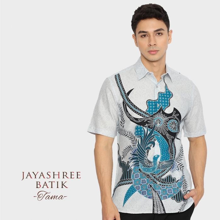 Batik Pria Jayashree Batik Slimfit Tama Blue Kemeja Batik Pria Lengan Pendek Warna Biru Hitam Putih