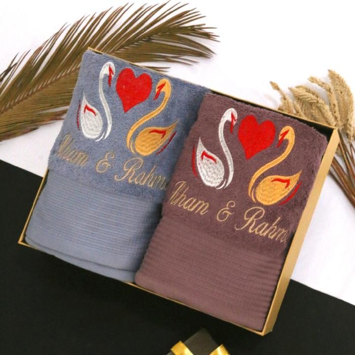 TERMURAH Handuk Couple Design Angsa Wedding Lembut Hadiah Pernikahan Seserahan Pernikahan