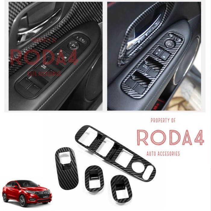 Garnish Cover Power Window Mobil Honda Hrv Aksesoris Panel Carbon