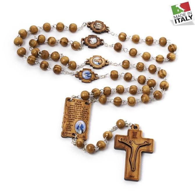 *#*#*#] Rosario Kayu Olive Medali Wasiat dan Ave Maria Made in Italy Aksesoris Rosario Kalung Salib 